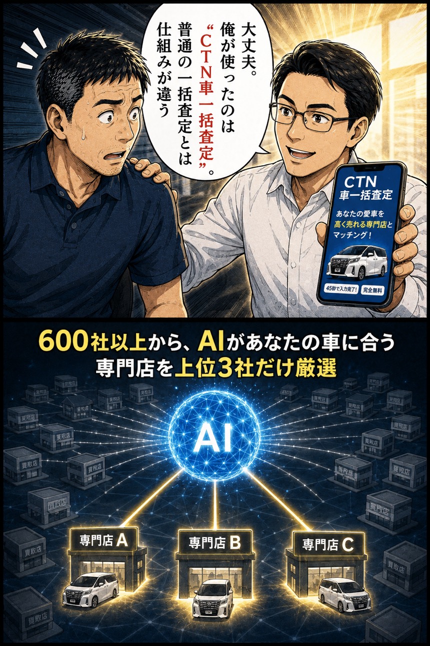CTN車一括査定なら600社以上からAIが専門店を上位3社だけ厳選
