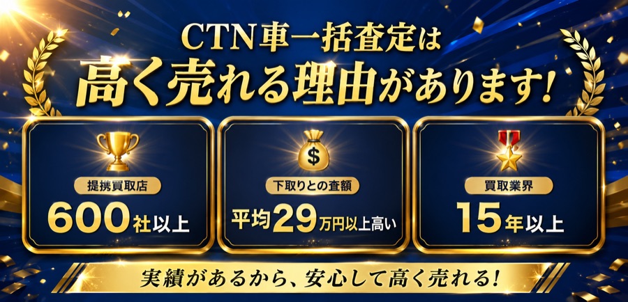 CTN車一括査定は高く売れる理由があります！提携買取店600社以上・下取りとの差額平均29万円以上高い・買取業界15年以上